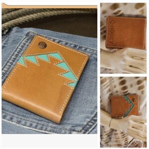 Hooey Tan and Teal Geometric Card‎ Holder